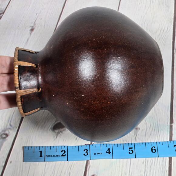 Vintage Dark Brown Gourd Vase Decorative Rustic Woven Neck Accent - Picture 8 of 8